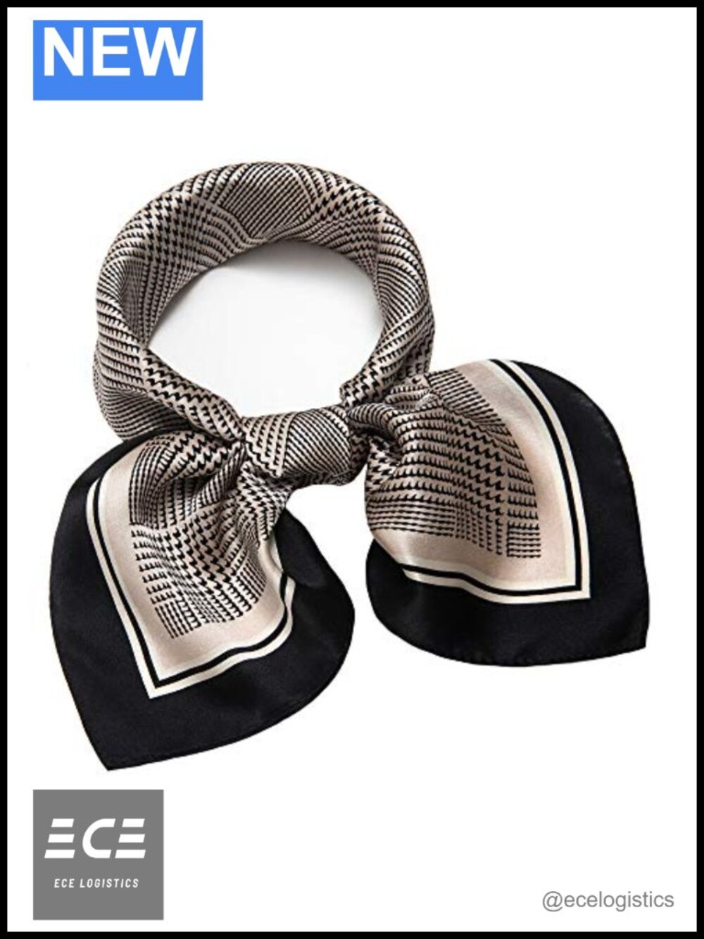 100% Mulberry Silk Scarf Square Houndstooth Neckerchief Hair Wrap for Women